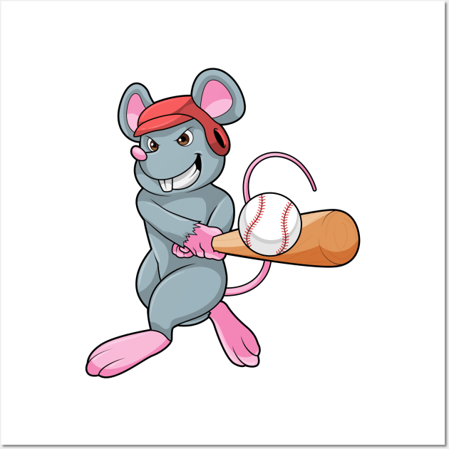 Rat at Baseball with Baseball bat & Helmet Wall Art by Markus Schnabel